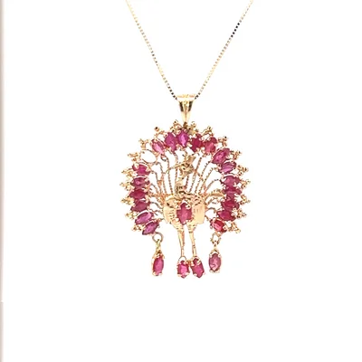14K yellow gold, ruby turkey pendant with chain