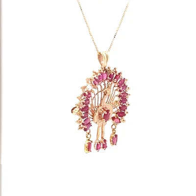14K yellow gold, ruby turkey pendant with chain