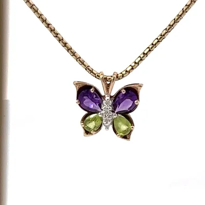 14K yellow gold, butterfly pendant with chain