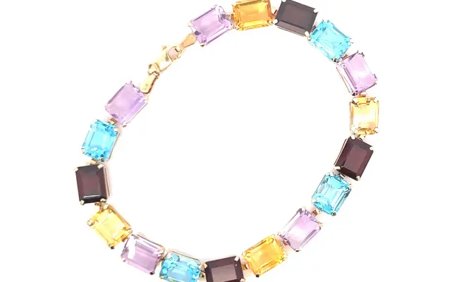 10K yellow gold, multi-color stone bracelet