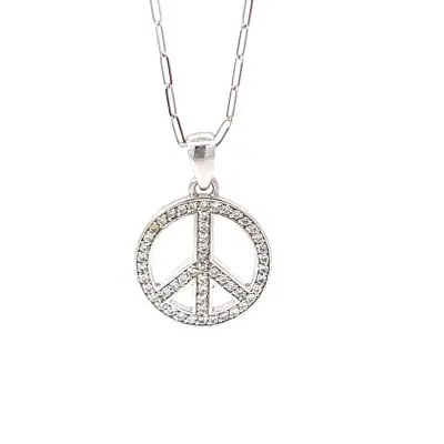 14K white gold, Diamond peace pendant