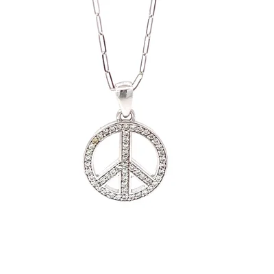 14K white gold, Diamond peace pendant