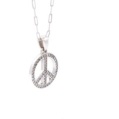 14K white gold, Diamond peace pendant