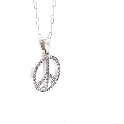 14K white gold, Diamond peace pendant