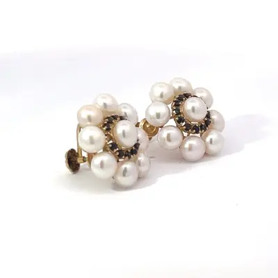 14K yellow gold, Sapphire and Pearl earrings