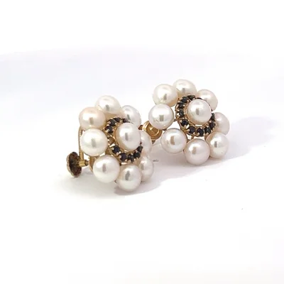 14K yellow gold, Sapphire and Pearl earrings