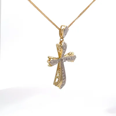 14K two-tone gold, Diamond cross necklace