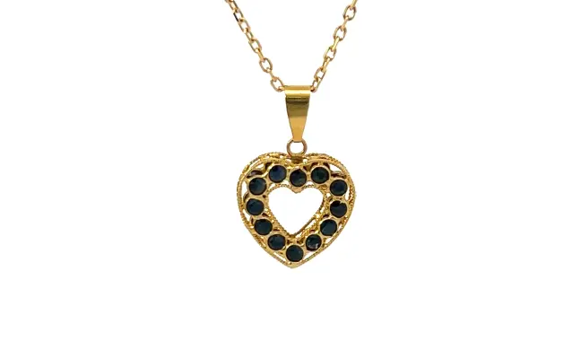 14KY Sapphire heart two-sided pendant