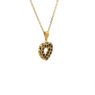 14KY Sapphire heart two-sided pendant