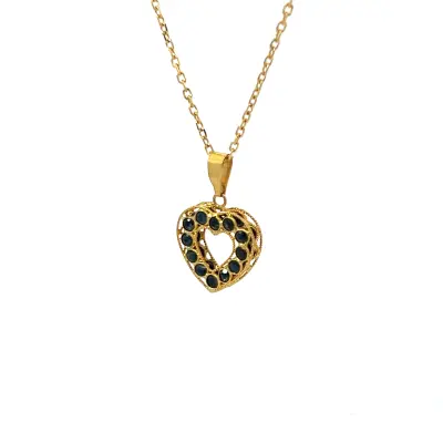 14KY Sapphire heart two-sided pendant
