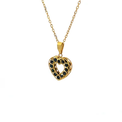 14KY Sapphire heart two-sided pendant