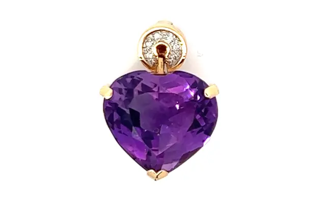 14KY 0.06ct Diamond heart Amethyst pendant