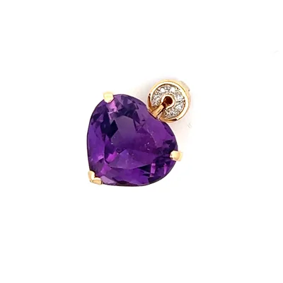 14KY 0.06ct Diamond heart Amethyst pendant